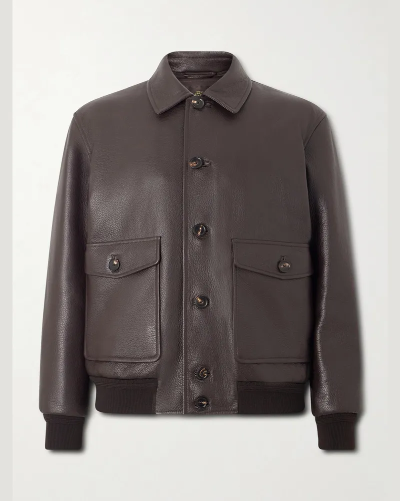 Loro Piana Halden Bomberjacke aus vollnarbigem Leder Braun