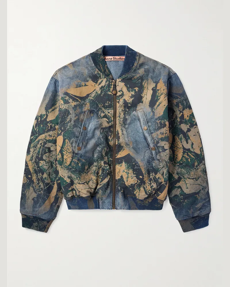 Acne Studios Wattierte Bomberjacke aus recyceltem Denim mit Print Blau