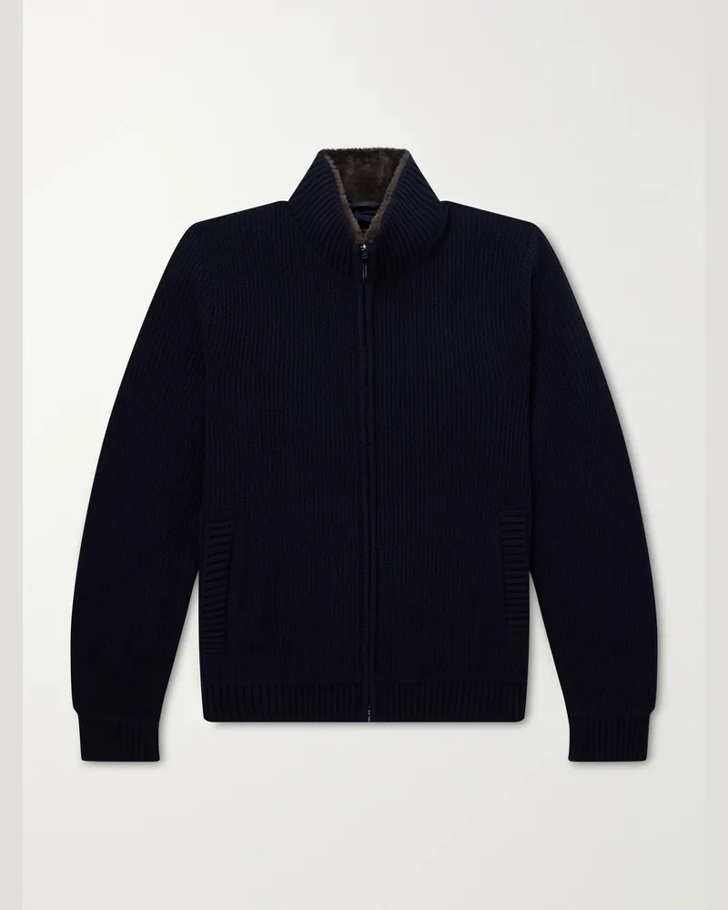 Herno Wool Zip-Up Cardigan Blue