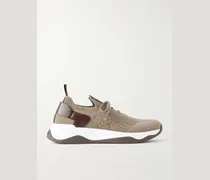 Shadow Leather-Trimmed Stretch-Knit Sneakers