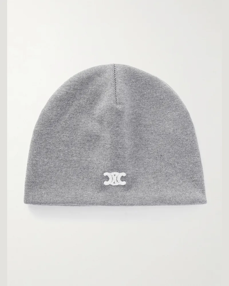 Celine Beanie aus Wolle mit „Triomphe“-Logostickerei Grau