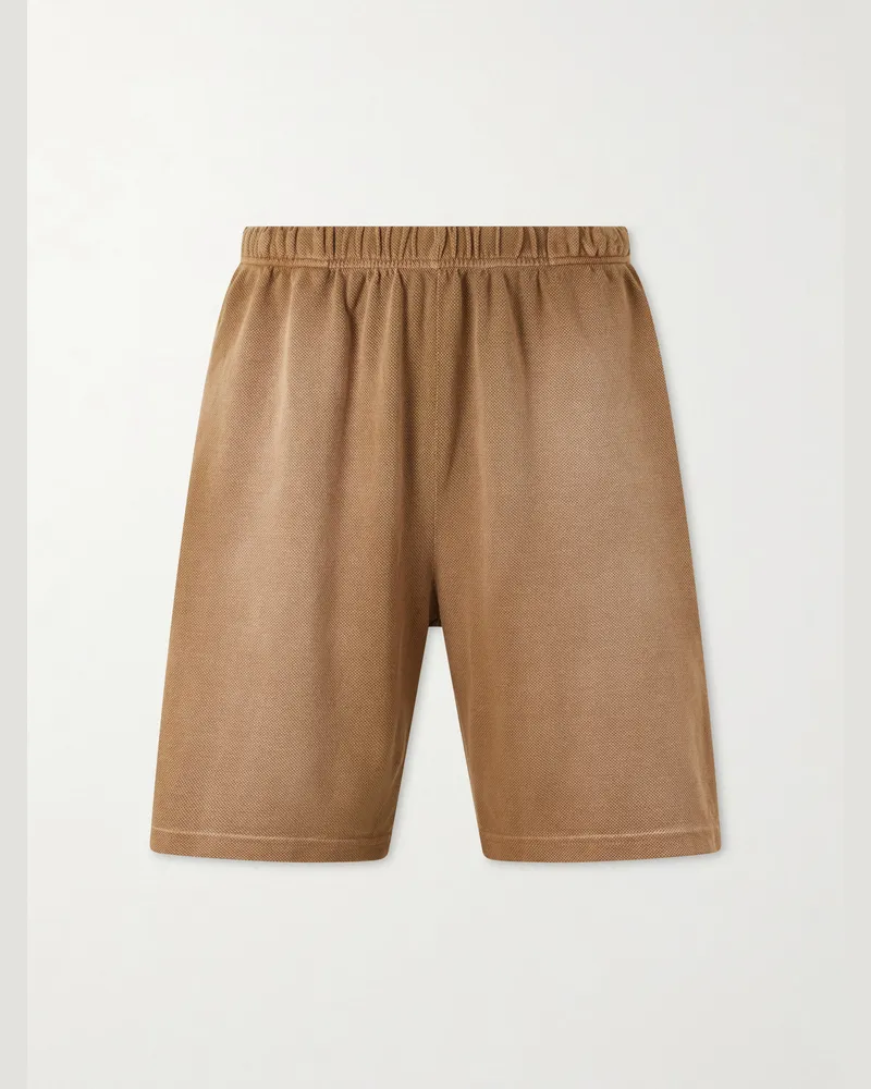 LES TIEN Straight-Leg Cotton-Piqué Drawstring Shorts Brown