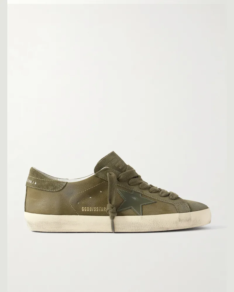 Golden Goose Super-Star Sneakers aus vollnarbigem Leder mit Velourslederbesatz in Distressed-Optik Grün