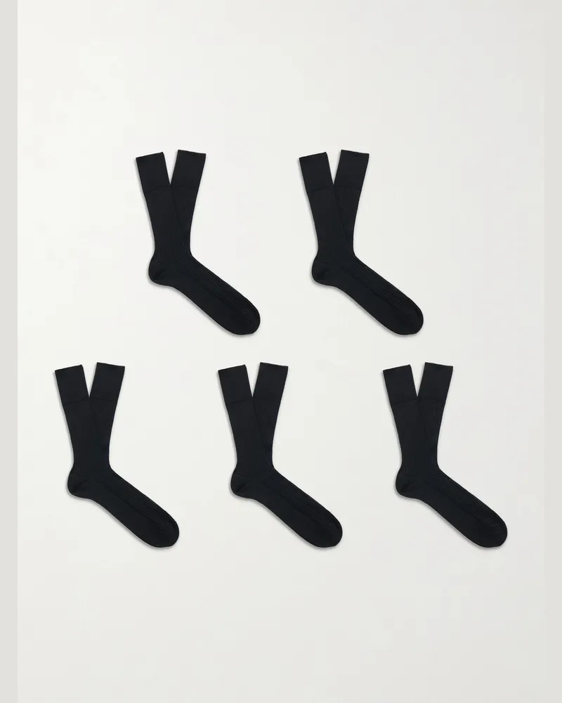 Falke Set of Five Merino Wool-Blend Socks Black