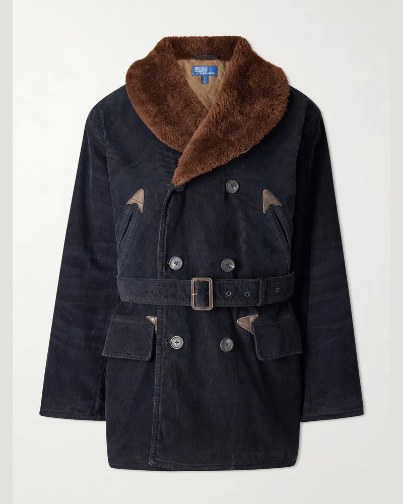 Ralph Lauren Shearling-Trimmed Cotton-Corduroy Coat Black