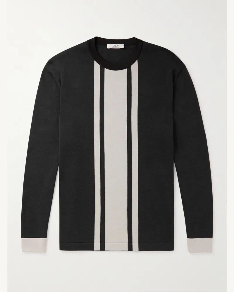MR P. Striped Cotton and Lyocell-Blend Sweater Blue