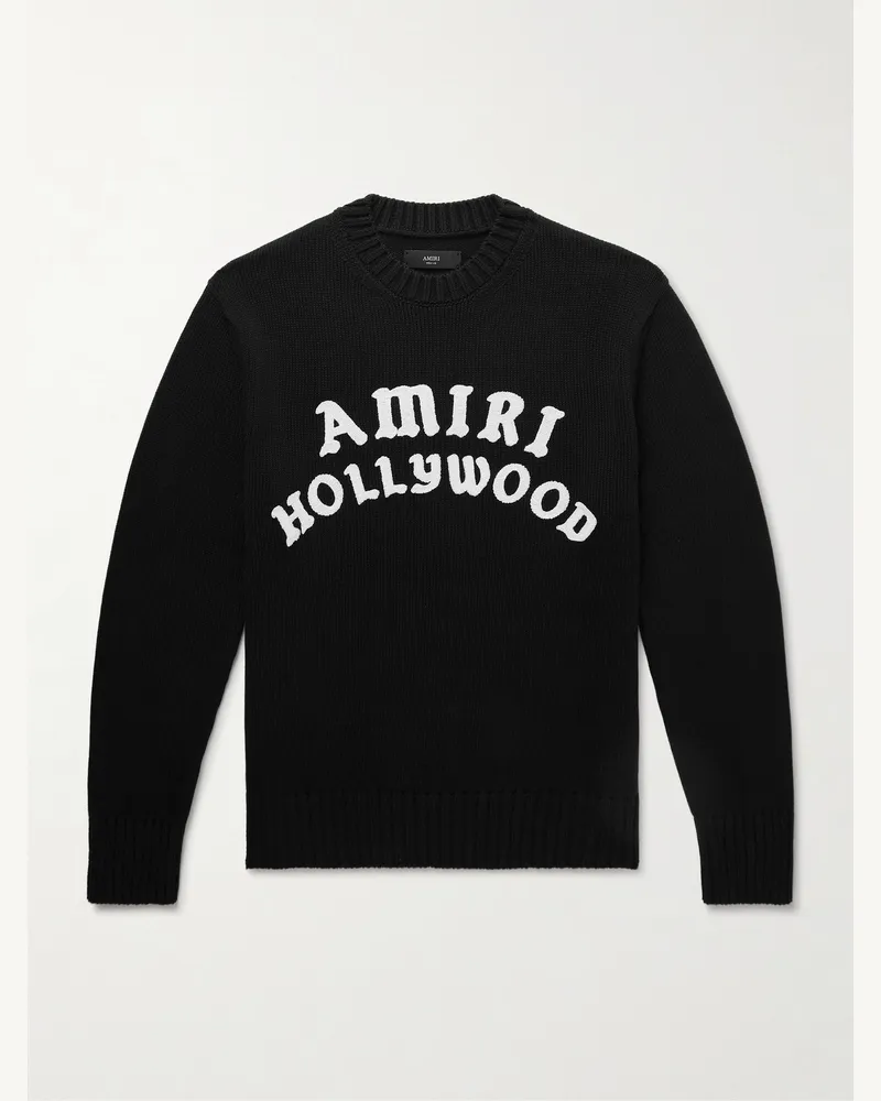 Amiri Hollywood Logo-Embroidered Cotton Sweater Black
