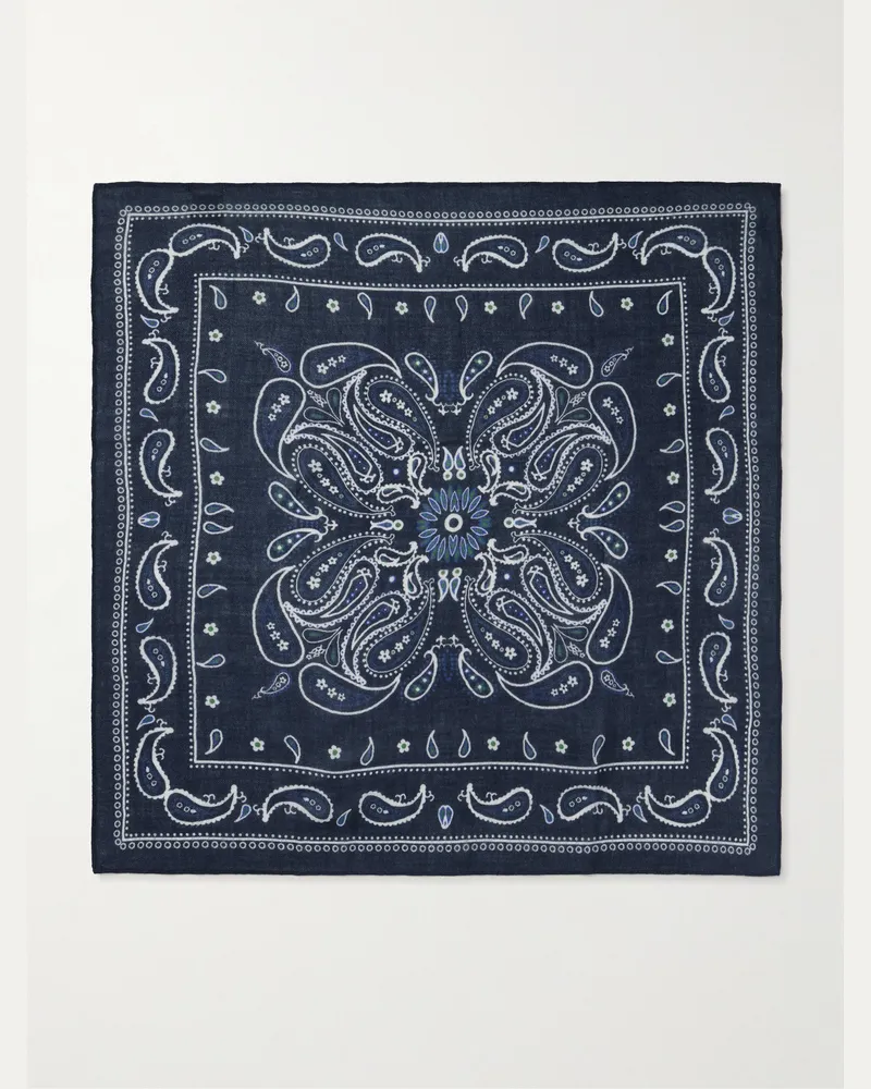 Hartford Paisley-Print Wool Scarf Blue