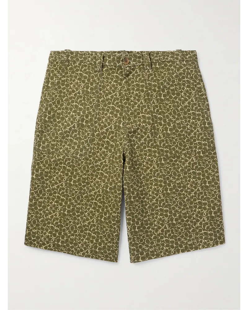 Kitsuné Bermudashorts aus Baumwolldrillich mit Blumenprint Grün