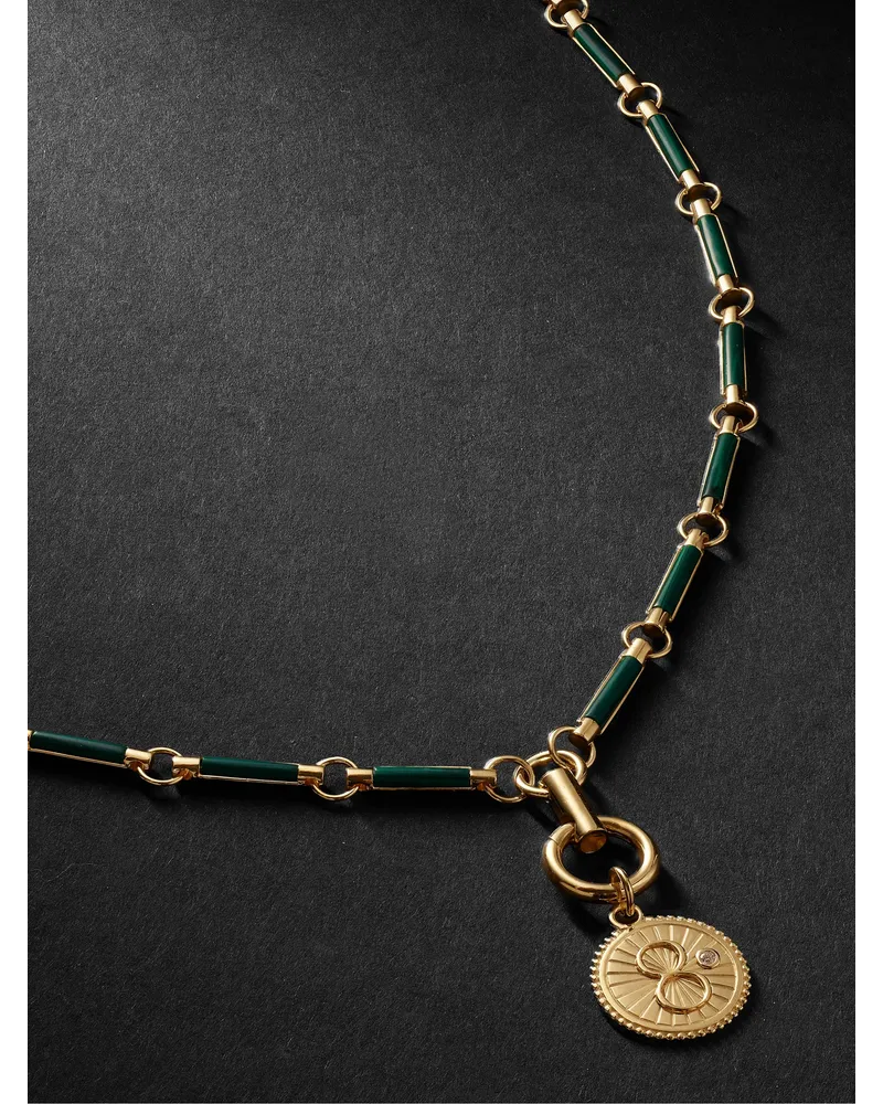 FOUNDRAE Karma Kette aus 18 Karat Gold mit Malachiten und Diamant Grün