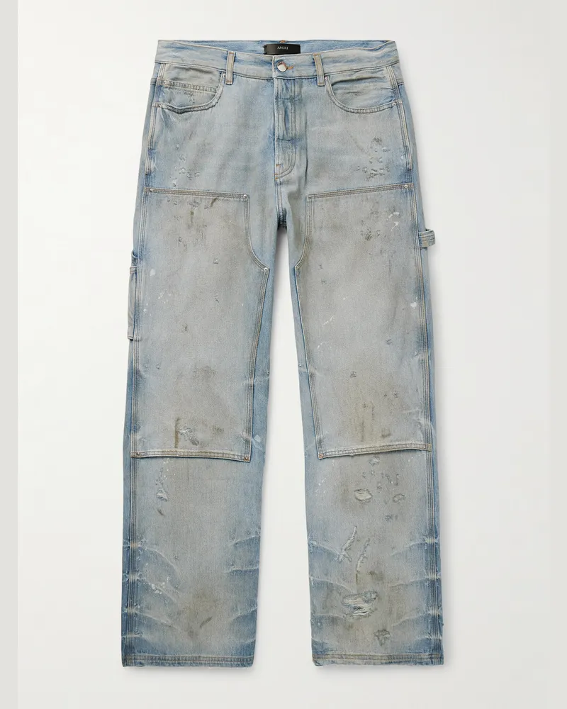 Amiri Carpenter Straight-Leg Distressed Jeans Blue