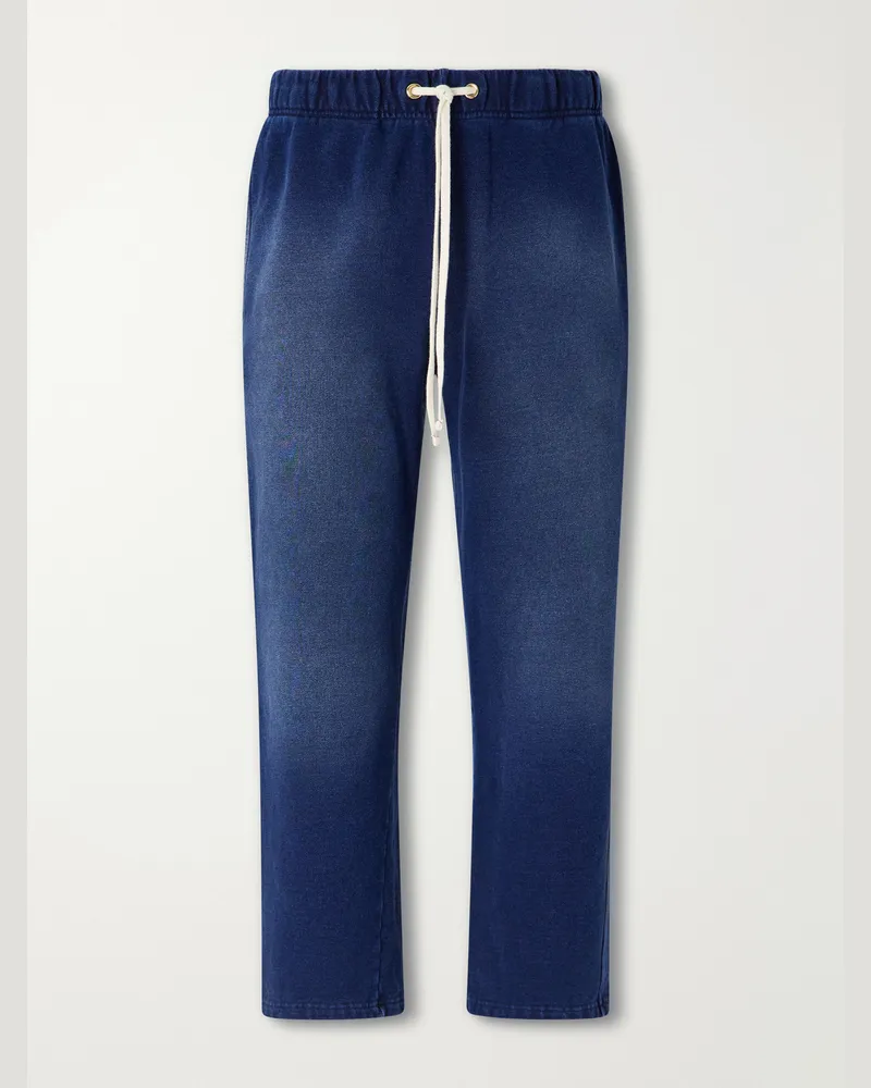 LES TIEN Straight-Leg Cotton-Fleece Sweatpants Blue