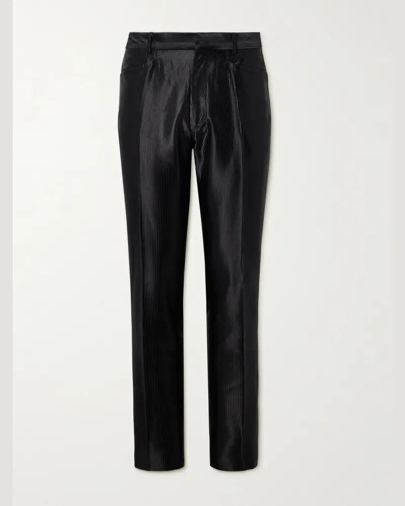 Tom Ford Dyylan schmal geschnittene Hose aus geripptem Satin aus einer Baumwollmischung Schwarz