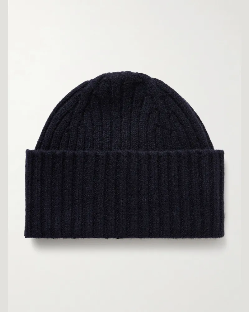 Drake's Ribbed Wool Beanie Blue