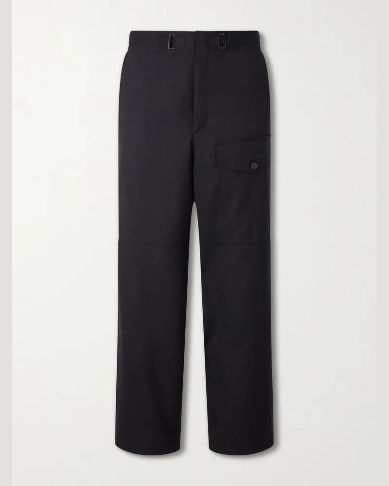 AURALEE Wide-Leg Wool Herringbone Cargo Trousers Black