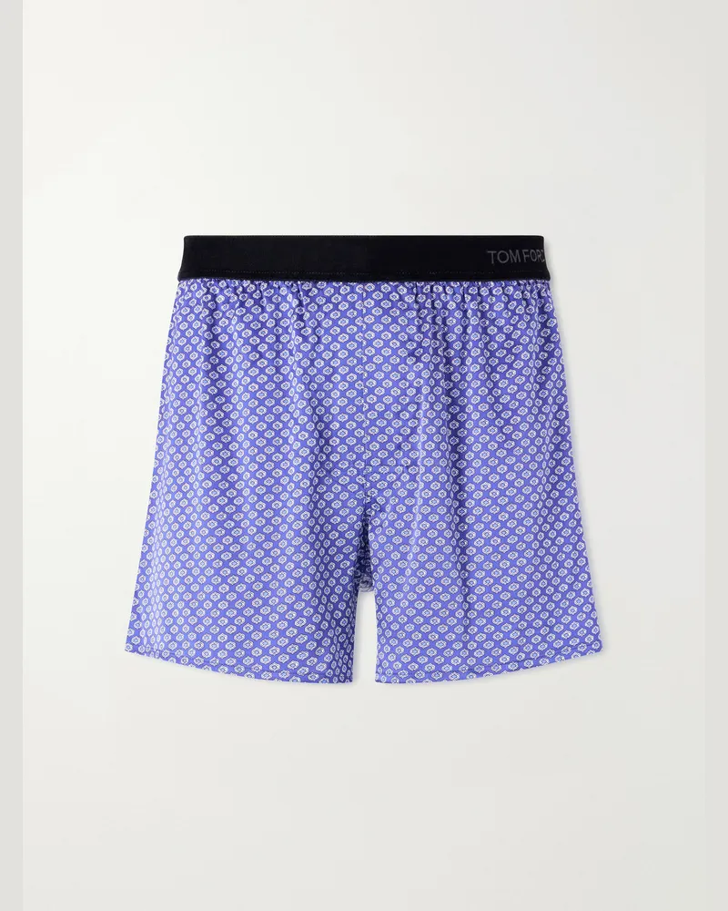 Tom Ford Printed Stretch-Silk Satin Boxer Briefs Blue