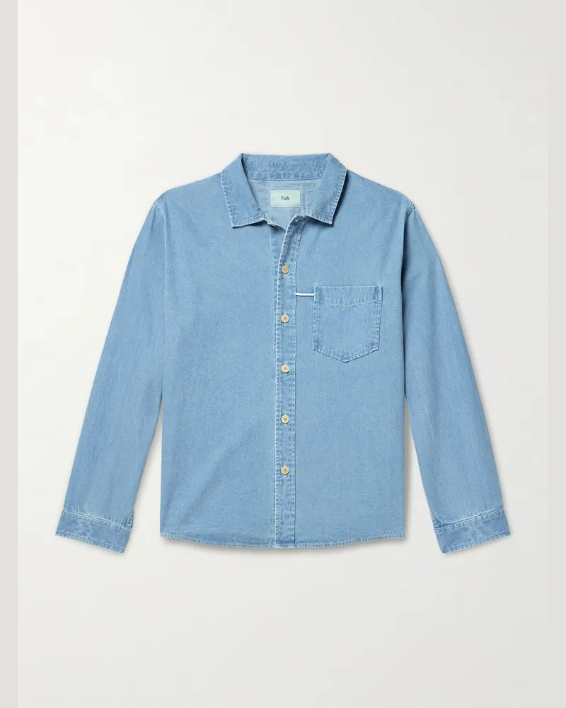 Folk Loop Cord-Trimmed Denim Shirt Blue