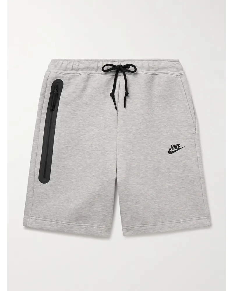Nike Gerade geschnittene Shorts aus „Tech Fleece“-Material aus einer Baumwollmischung mit Kordelzugbund und Logoprint Grau