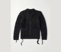 Distressed Brushed-Knit Cardigan