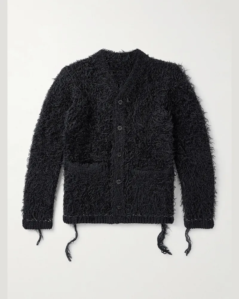 Sacai Distressed Brushed-Knit Cardigan Black