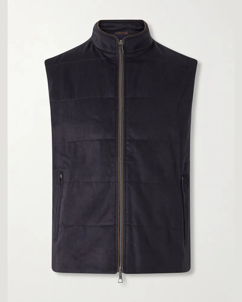 N.Peal Belgravia Cotton-Trimmed Cashmere Vest Blue