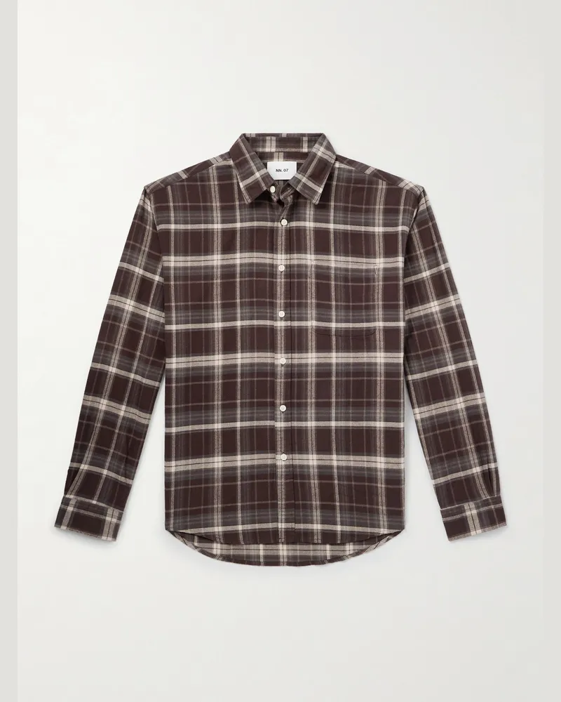 NN 07 Deon 5465 kariertes Hemd aus Biobaumwollflanell Braun
