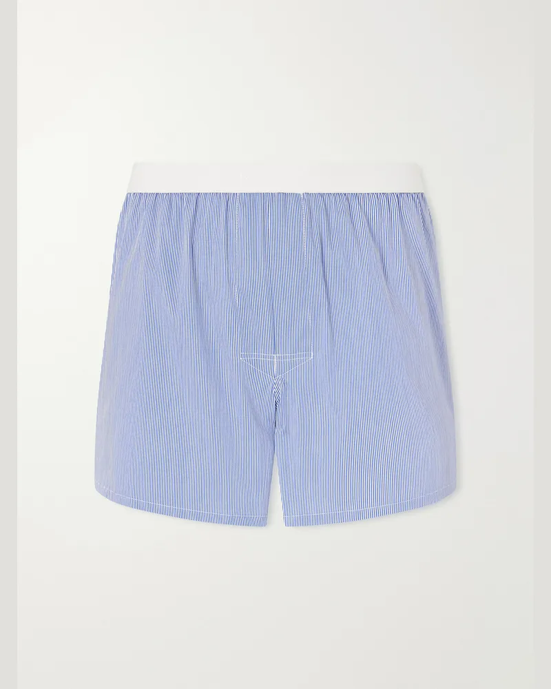 Tom Ford Striped Cotton-Blend Poplin Boxer Blue