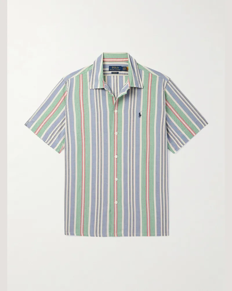 Ralph Lauren Logo-Embroidered Striped Cotton Shirt Green