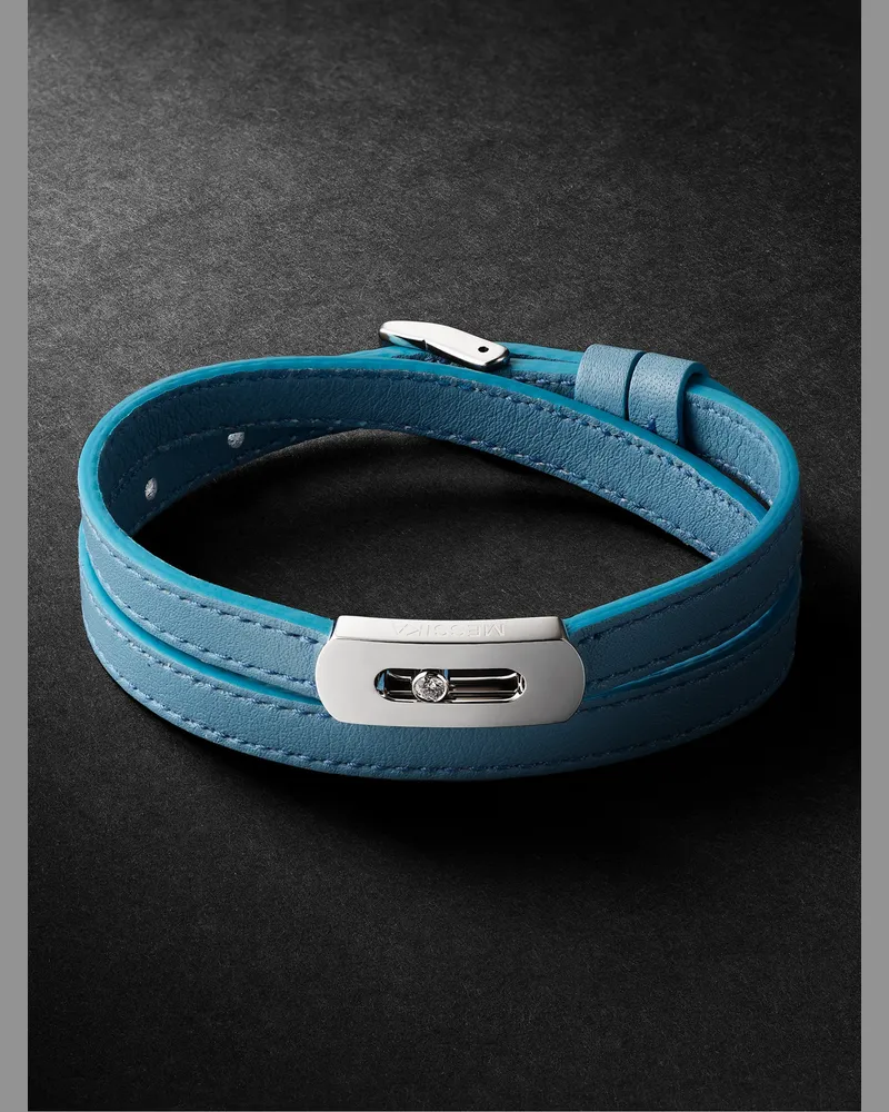Messika My Move Armband aus Leder und Weißgold mit Diamant Blau