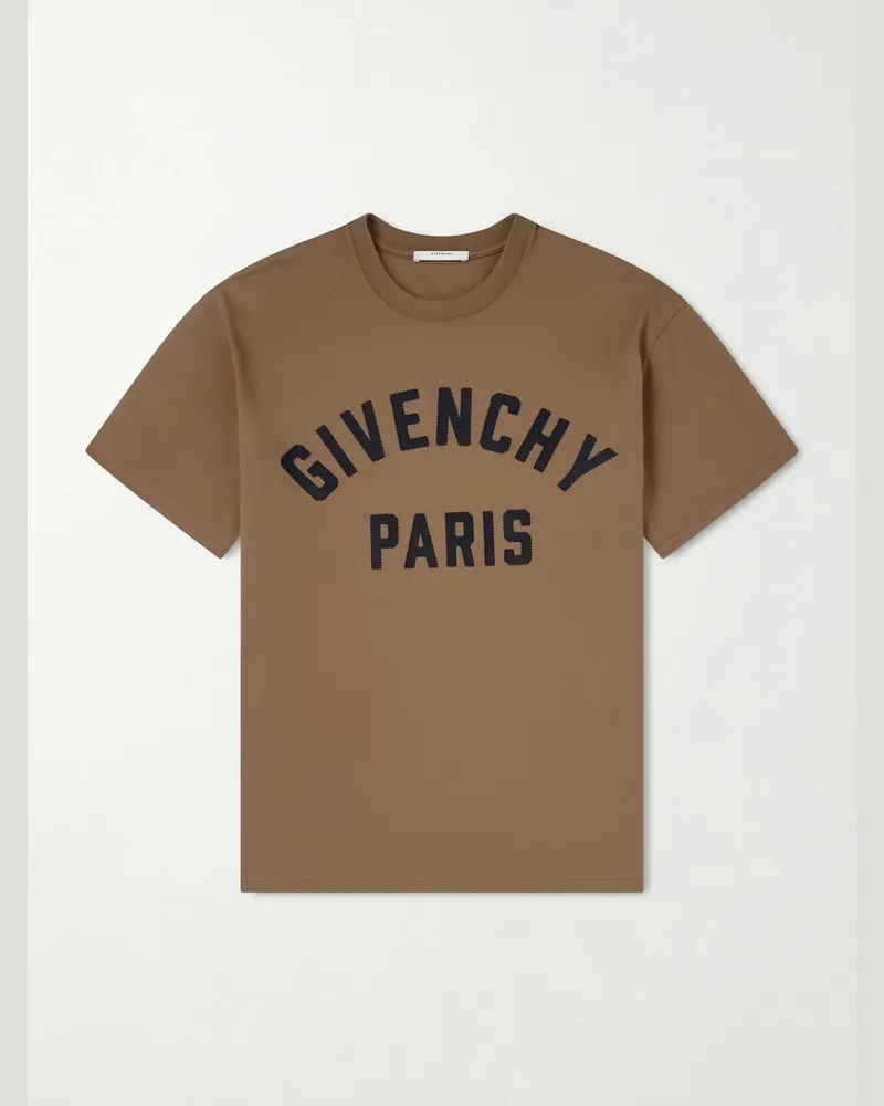 Givenchy Logo-Embroidered Cotton-Jersey T-Shirt Neutrals