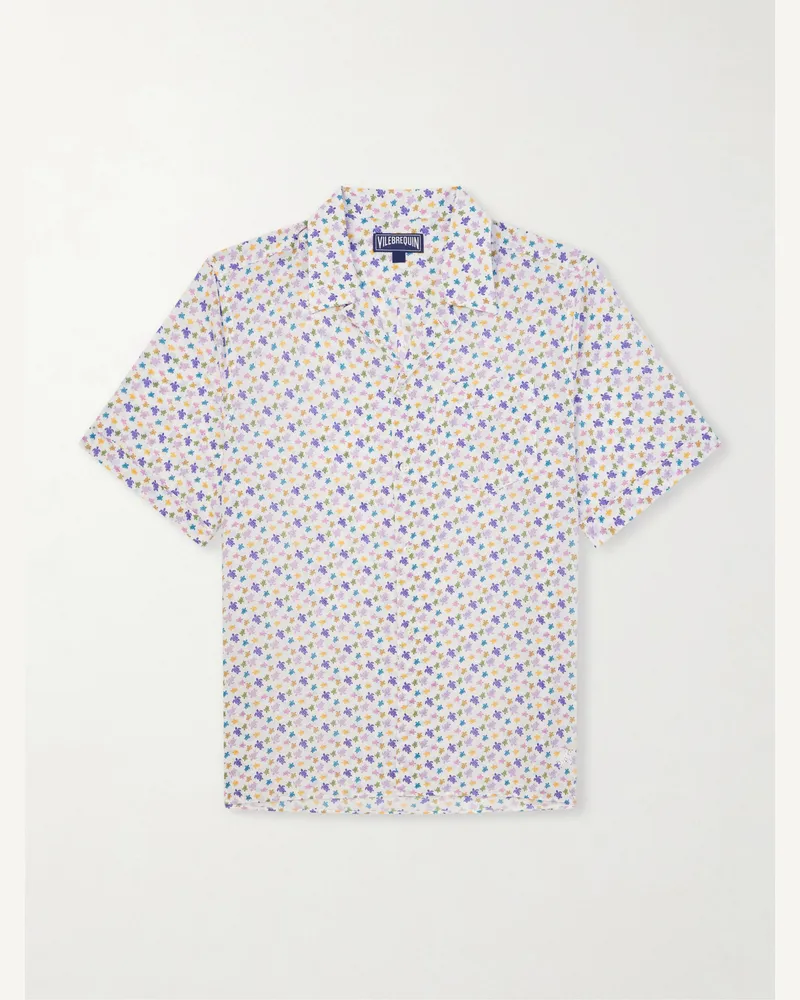 Vilebrequin Charli Hemd aus bedruckter Biobaumwolle mit Reverskragen Weiß