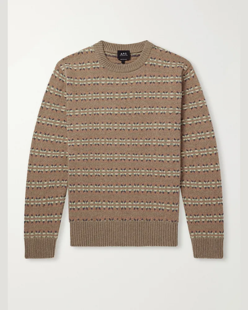 A.P.C. Andre Striped Wool And Cotton-Blend Sweater Neutrals