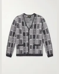 Beams Plus Cardigan aus gebürstetem Jacquard-Strick mit Karomuster Grau