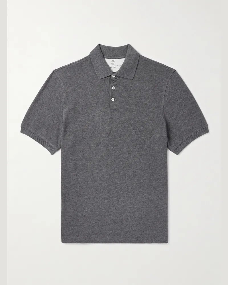Brunello Cucinelli Slim-Fit Cotton-Piqué Polo Shirt Gray