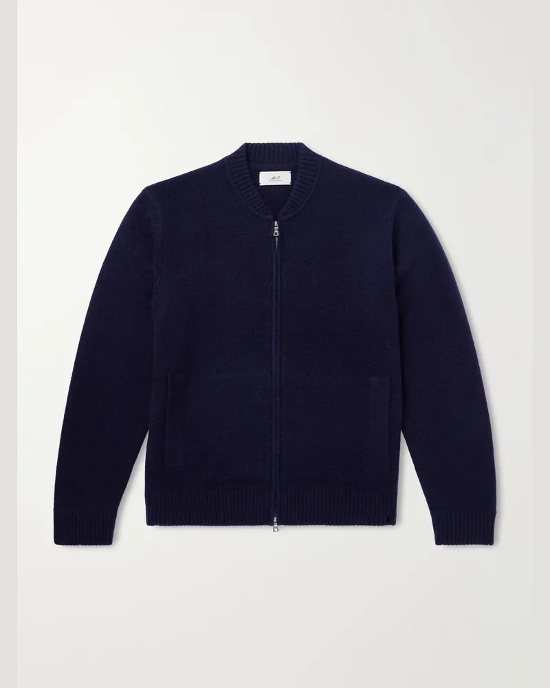 MR P. Brushed Cashmere Zip-Up Cardigan Blue