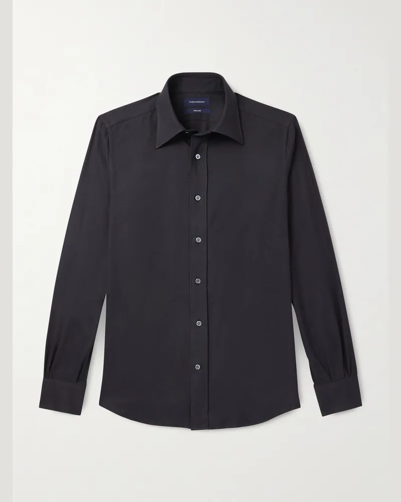 Thom Sweeney Schmal geschnittenes Hemd aus Baumwoll-Twill Schwarz
