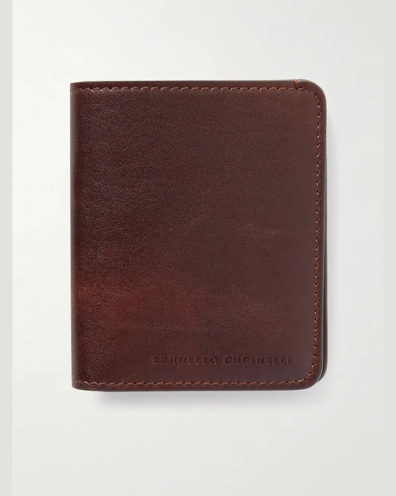 Brunello Cucinelli Aufklappbares Kartenetui aus Leder mit Logoprägung Burgunder