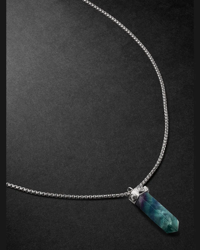 Jacquie Aiche Hexagon White Gold, Fluorite and Diamond Necklace Blue