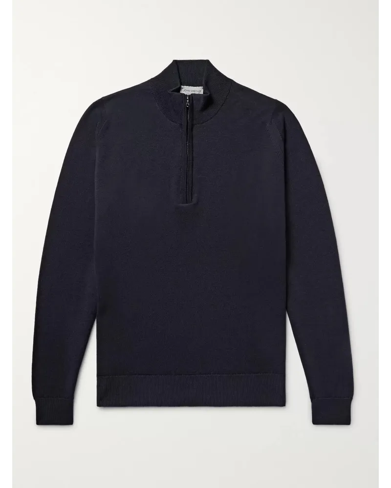 John Smedley Tapton schmal geschnittener Pullover aus Merinowolle mit kurzem Reißverschluss Blau