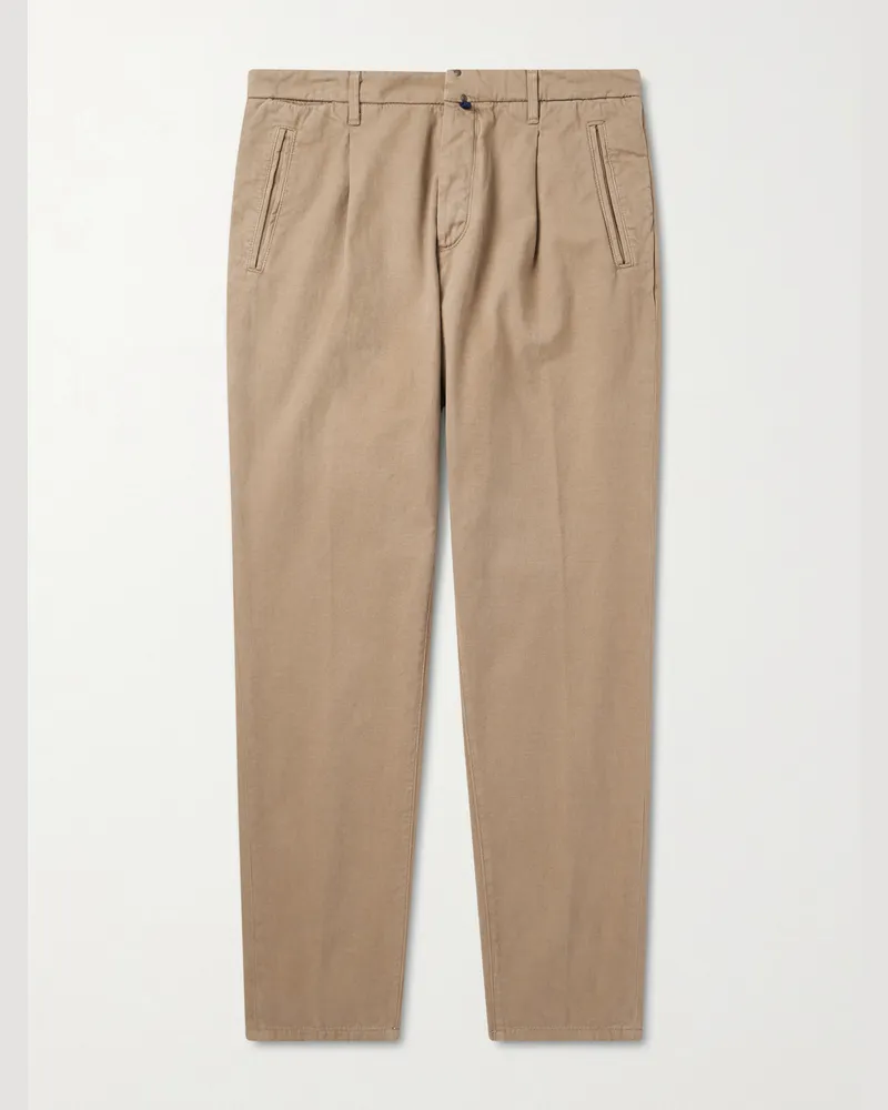 Slowear Incotex Blue Division Straight-Leg Pleated Cotton and Cashmere-Blend Twill Trousers Neutrals