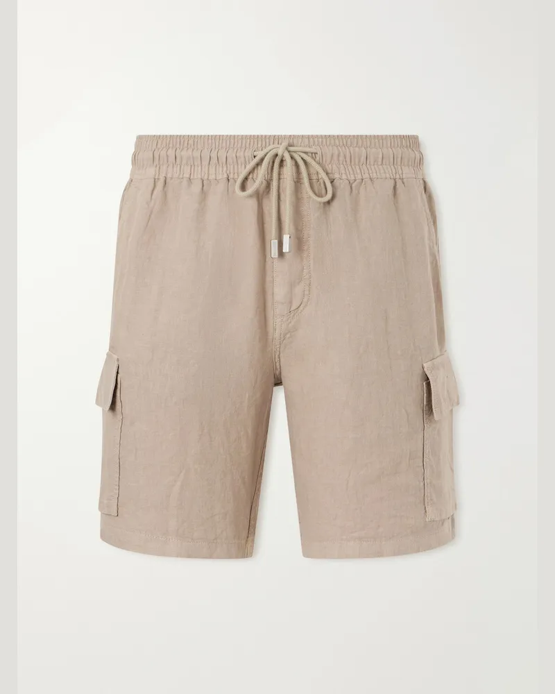 Vilebrequin Baie Straight-Leg Linen Drawstring Cargo Shorts Neutrals