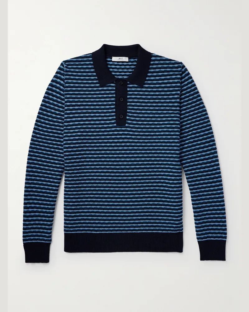 MR P. Gestreifter Pullover aus Wolle mit Polokragen Blau