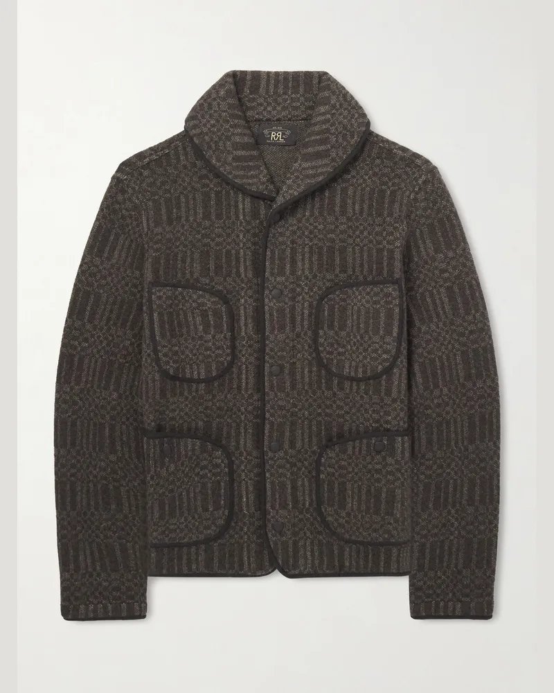 RRL Shawl-Collar Jacquard-Knit Wool and Cashmere-Blend Cardigan Brown