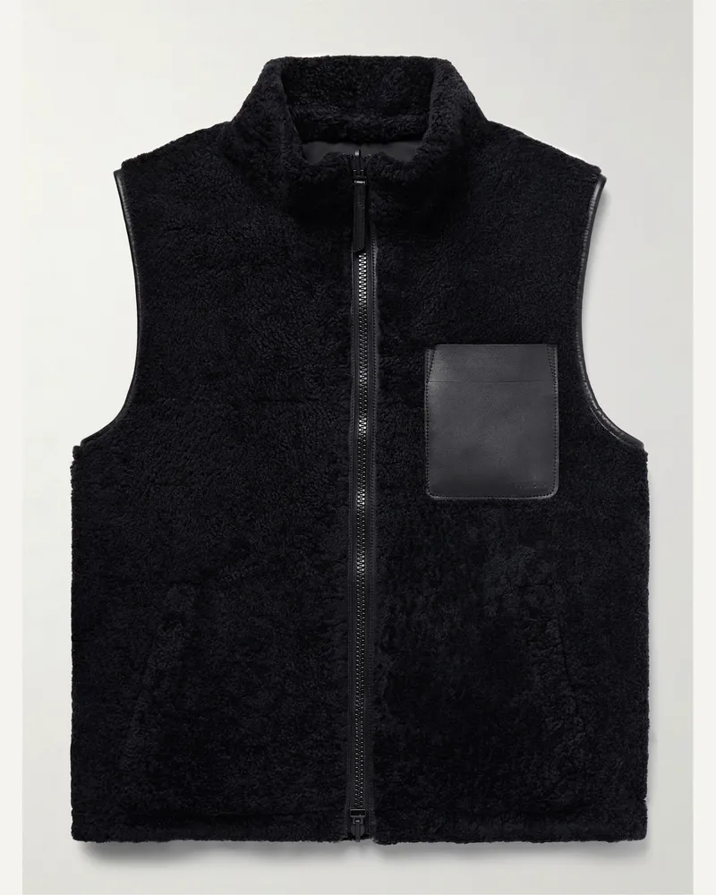 Yves Salomon Wendbare Weste aus Shearling und Shell mit Lederbesatz Schwarz