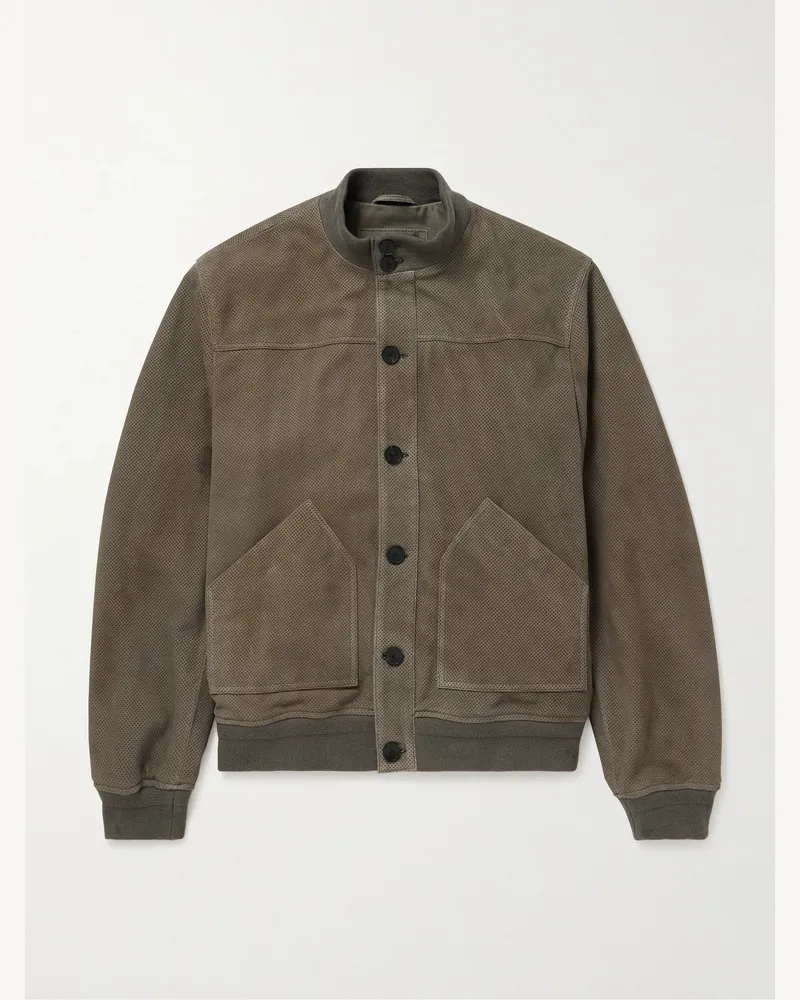 MR P. Harrington-Jacke aus perforiertem Veloursleder Grün
