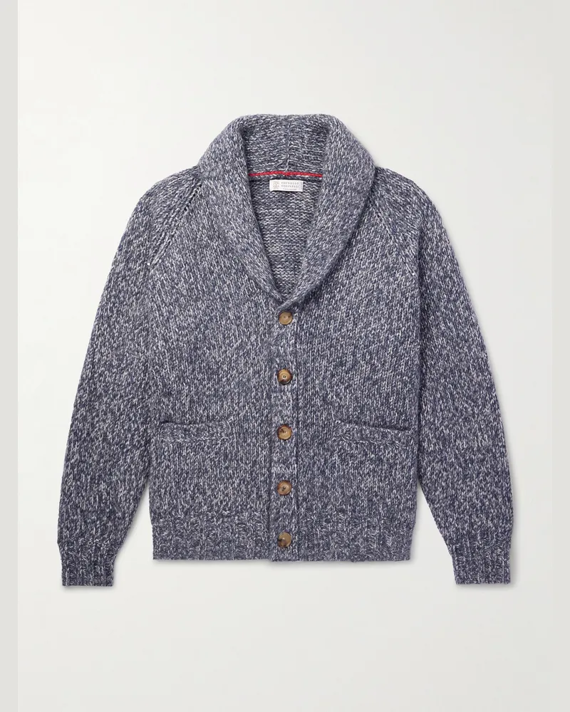 Brunello Cucinelli Cardigan aus Strick mit Schalkragen Blau