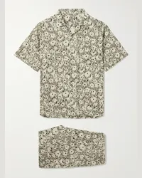 Desmond & Dempsey Pyjama aus Leinen mit Blumenprint und Reverskragen Neutral