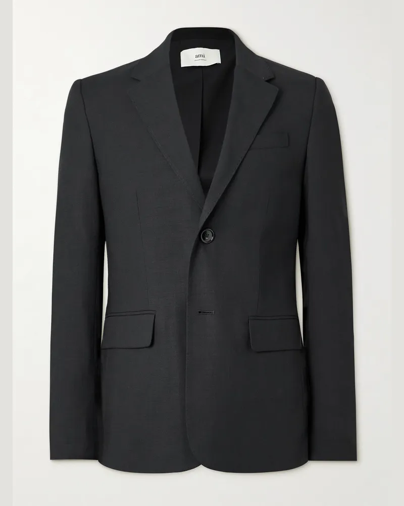 AMI Paris Schmal geschnittenes Sakko aus Woll-Twill Schwarz