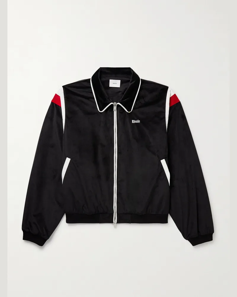 RHUDE Mancino Trainingsjacke aus Velours mit Logostickerei und Streifen Schwarz