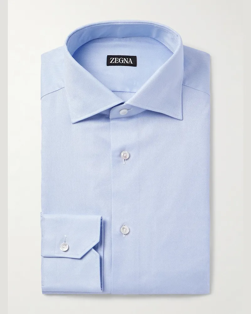 Ermenegildo Zegna Hemd aus Baumwoll-Oxford mit Cutaway-Kragen Blau